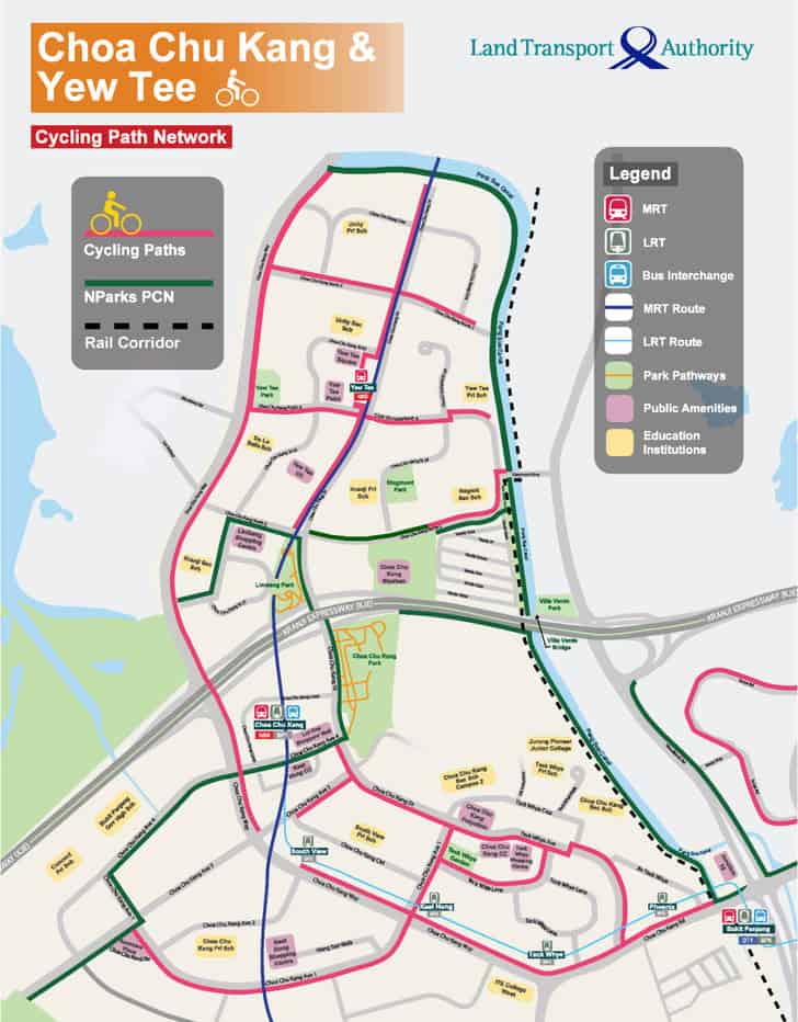 Map of Choa Chu Kang-Yew Tee Cycling Path Network
