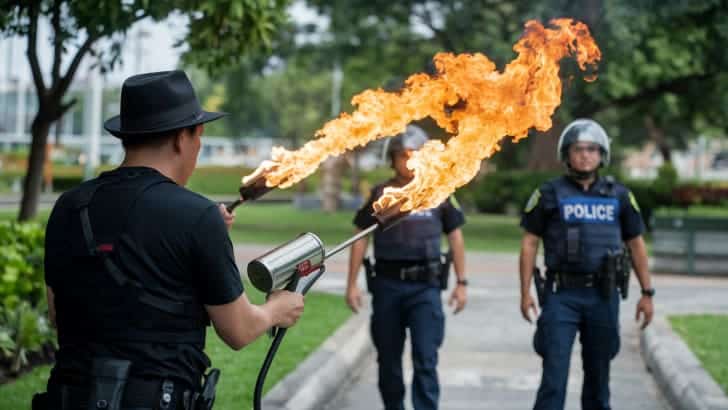 Shocking Flamethrower Attack on Cops at Pasir Ris Park