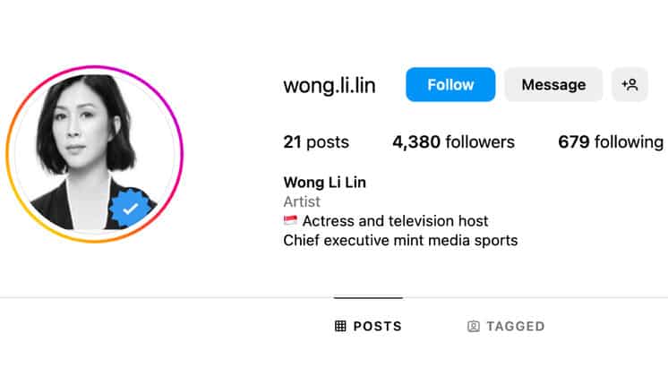 Wong Li Lin Fake Account via Instagram